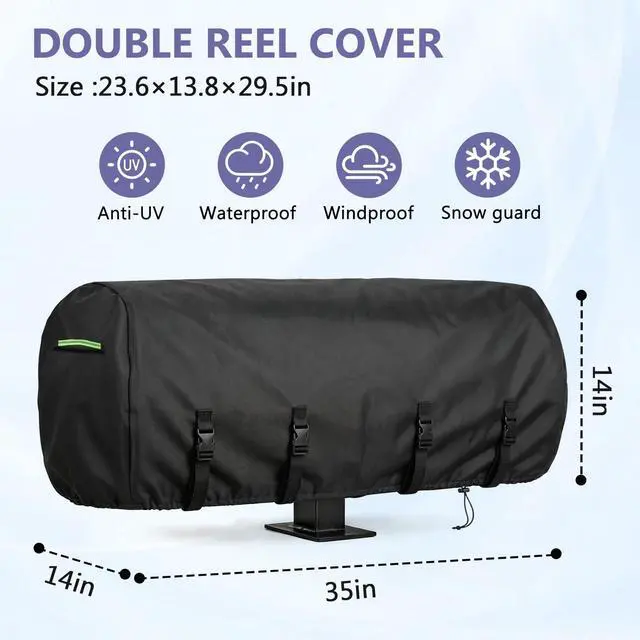 Alt view image 2 of 6 - Welding Lead Reel Cover, 600D Waterproof Double Reel Cover Layer with Grips and Windproof Double Buckles, Fits Various Dual Cable Reels (35×14×14in)
