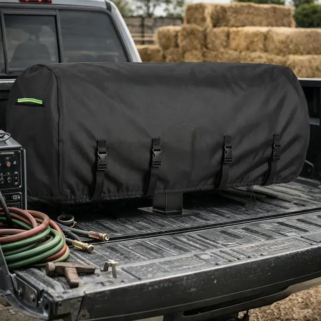 Alt view image 6 of 6 - Welding Lead Reel Cover, 600D Waterproof Double Reel Cover Layer with Grips and Windproof Double Buckles, Fits Various Dual Cable Reels (35×14×14in)