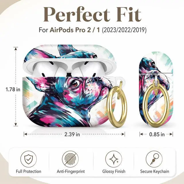 Alt view image 2 of 7 - Compatible with AirPod Pro 2nd/1st Generation Case Cover with Key Chain,Full Protective Shockproof Wireless Headphone Case for Airpod Pro 2023/2022/2019(Colorful Abstract Dog Portrait Art)