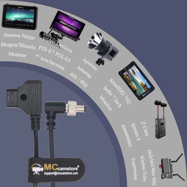 Alt view image 3 of 5 - Locking DC 5.5 2.1 to D Tap Coiled Power Cable for Video Devices PIX-E7 PIX-E5 7 Touchscreen Display Hollyland Mars 400s Amaran 60X (Coiled Cable, Angle Locking DC)