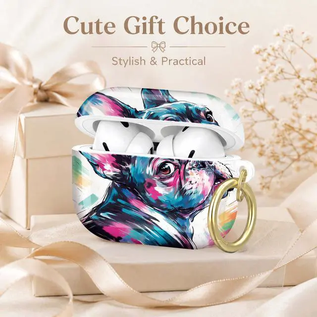 Alt view image 7 of 7 - Compatible with AirPod Pro 2nd/1st Generation Case Cover with Key Chain,Full Protective Shockproof Wireless Headphone Case for Airpod Pro 2023/2022/2019(Colorful Abstract Dog Portrait Art)