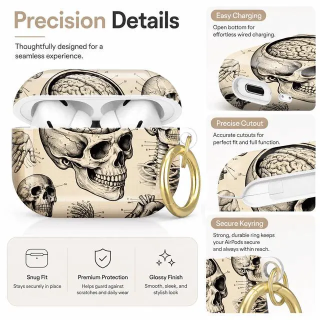 Alt view image 3 of 7 - Compatible with AirPod Pro 2nd/1st Generation Case Cover with Key Chain,Full Protective Shockproof Wireless Headphone Case for Airpod Pro 2023/2022/2019(Skeleton Brain Heart Skull Diagram)