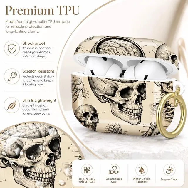 Alt view image 4 of 7 - Compatible with AirPod Pro 2nd/1st Generation Case Cover with Key Chain,Full Protective Shockproof Wireless Headphone Case for Airpod Pro 2023/2022/2019(Skeleton Brain Heart Skull Diagram)