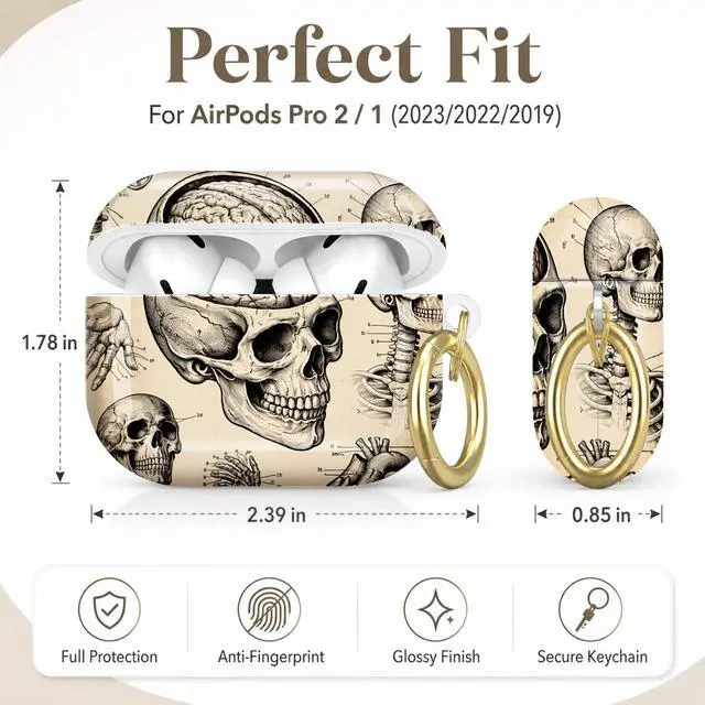 Alt view image 2 of 7 - Compatible with AirPod Pro 2nd/1st Generation Case Cover with Key Chain,Full Protective Shockproof Wireless Headphone Case for Airpod Pro 2023/2022/2019(Skeleton Brain Heart Skull Diagram)