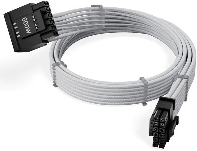 Main image of X-Enlazar 12V-2x6 PCIe 5.1 GPU Cable (600W) - 90-Degree Connector, Individually Sleeved with Braiding & Combs, 16AWG Wire, 600mm Length, Type-A Connector - White