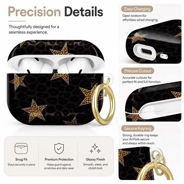 Alt view image 3 of 7 - Compatible with AirPod Pro 2nd/1st Generation Case Cover with Key Chain,Full Protective Shockproof Wireless Headphone Case for Airpod Pro 2023/2022/2019(Star Leopard)