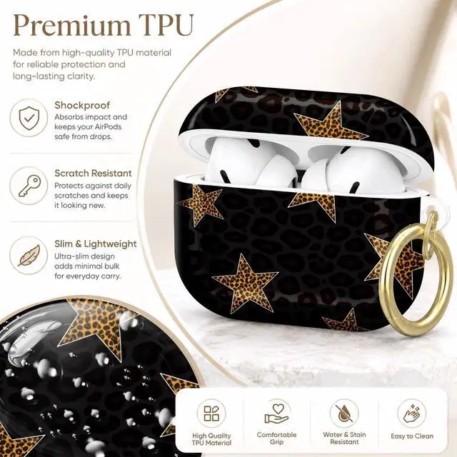 Alt view image 4 of 7 - Compatible with AirPod Pro 2nd/1st Generation Case Cover with Key Chain,Full Protective Shockproof Wireless Headphone Case for Airpod Pro 2023/2022/2019(Star Leopard)