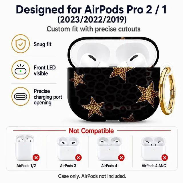Alt view image 5 of 7 - Compatible with AirPod Pro 2nd/1st Generation Case Cover with Key Chain,Full Protective Shockproof Wireless Headphone Case for Airpod Pro 2023/2022/2019(Star Leopard)