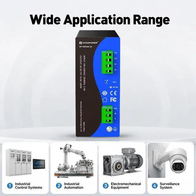 Alt view image 5 of 7 - 24VDC 240W Industrial DIN-Rail Power Supply Switch Switching Converter DC | Input 100-240VAC, Output 24VDC 10A, 50/60HZ, Multiple Protection