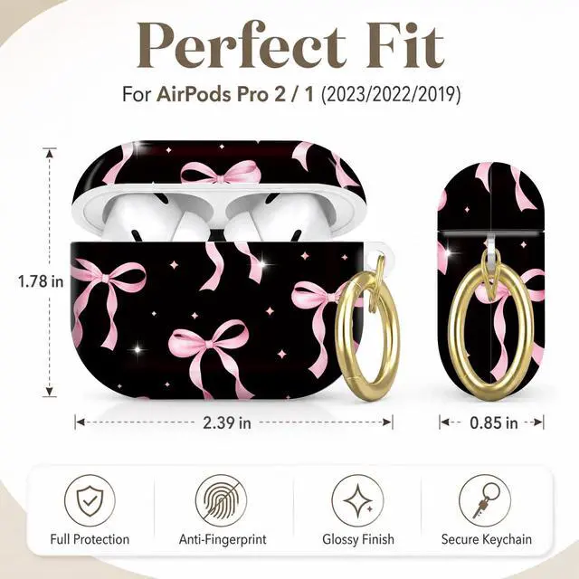 Alt view image 2 of 7 - Compatible with AirPod Pro 2nd/1st Generation Case Cover with Key Chain,Full Protective Shockproof Wireless Headphone Case for Airpod Pro 2023/2022/2019(Pink Bows On Black with Sparkles)
