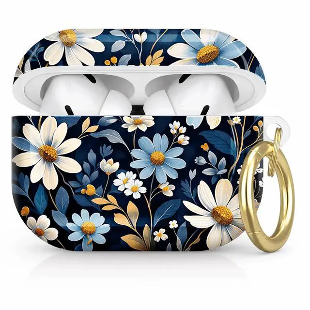 Main image of Compatible with AirPod Pro 2nd/1st Generation Case Cover with Key Chain,Full Protective Shockproof Wireless Headphone Case for Airpod Pro 2023/2022/2019(Daisy Flowers Blue Leaves)