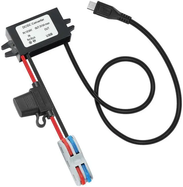 Main image of 3A 15W DC-DC 12V 24V to 5V Step Down Converter with USB & Fuse | 12V 24V to 5V Buck Converter with Micro USB 48 CM Cable Voltage Reducer Waterproof Golf Cart CNC Equipment RV Accessories
