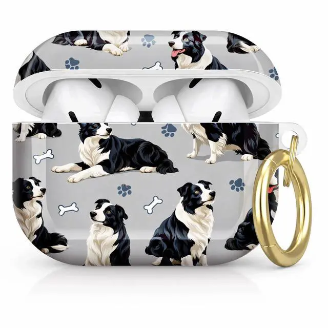 Main image of Compatible with AirPod Pro 2nd/1st Generation Case Cover with Key Chain,Full Protective Shockproof Wireless Headphone Case for Airpod Pro 2023/2022/2019(Border Collie Dogs Bones Paws Gray)