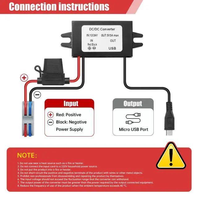 Alt view image 5 of 6 - 3A 15W DC-DC 12V 24V to 5V Step Down Converter with USB & Fuse | 12V 24V to 5V Buck Converter with Micro USB 48 CM Cable Voltage Reducer Waterproof Golf Cart CNC Equipment RV Accessories