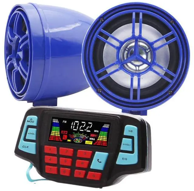 Main image of 3" Motorcycle Weatherproof Bluetooth Wireless Speaker MP3 Music Player Sound Audio Stereo Amplifier System ATV UTV USB 2.0, Micro SD, FM Radio (Blue)