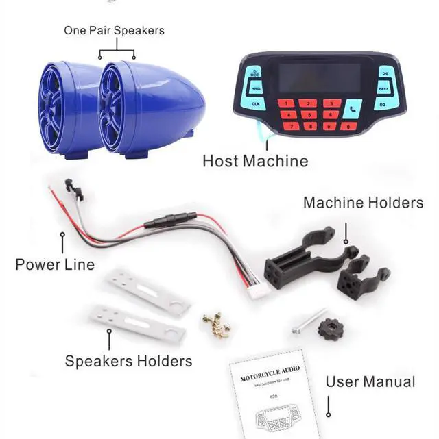 Alt view image 4 of 6 - 3" Motorcycle Weatherproof Bluetooth Wireless Speaker MP3 Music Player Sound Audio Stereo Amplifier System ATV UTV USB 2.0, Micro SD, FM Radio (Blue)