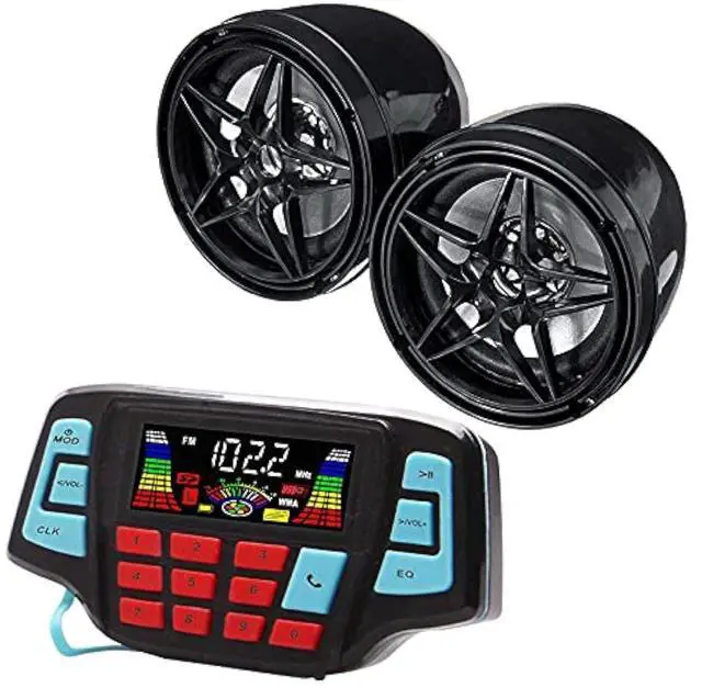 Main image of 3" Motorcycle Weatherproof Bluetooth Wireless Speaker MP3 Music Player Sound Audio Stereo Amplifier System ATV UTV USB 2.0, Micro SD, FM Radio (Black Star Speaker)