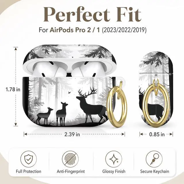 Alt view image 2 of 7 - Compatible with AirPod Pro 2nd/1st Generation Case Cover with Key Chain,Full Protective Shockproof Wireless Headphone Case for Airpod Pro 2023/2022/2019(Forest Deer)