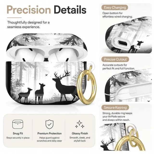 Alt view image 3 of 7 - Compatible with AirPod Pro 2nd/1st Generation Case Cover with Key Chain,Full Protective Shockproof Wireless Headphone Case for Airpod Pro 2023/2022/2019(Forest Deer)