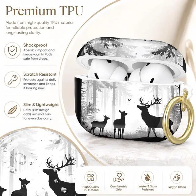 Alt view image 4 of 7 - Compatible with AirPod Pro 2nd/1st Generation Case Cover with Key Chain,Full Protective Shockproof Wireless Headphone Case for Airpod Pro 2023/2022/2019(Forest Deer)