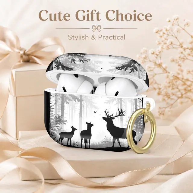 Alt view image 7 of 7 - Compatible with AirPod Pro 2nd/1st Generation Case Cover with Key Chain,Full Protective Shockproof Wireless Headphone Case for Airpod Pro 2023/2022/2019(Forest Deer)