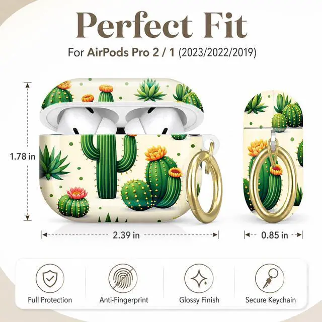 Alt view image 2 of 7 - Compatible with AirPod Pro 2nd/1st Generation Case Cover with Key Chain,Full Protective Shockproof Wireless Headphone Case for Airpod Pro 2023/2022/2019(Cactus with Flowers Spines)