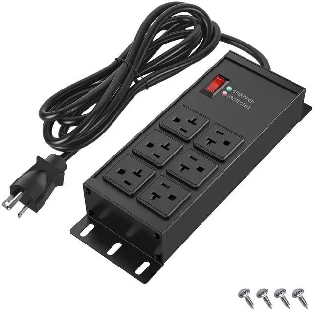 Main image of 20 AMP Heavy Duty Surge Protector Power Strip, 12AWG 6FT Cord | 2500W Extension Cord with Multiple Outlets, 4000J Wall Mount Power Strip Electric Extender for Industrial, Workshop, Garage
