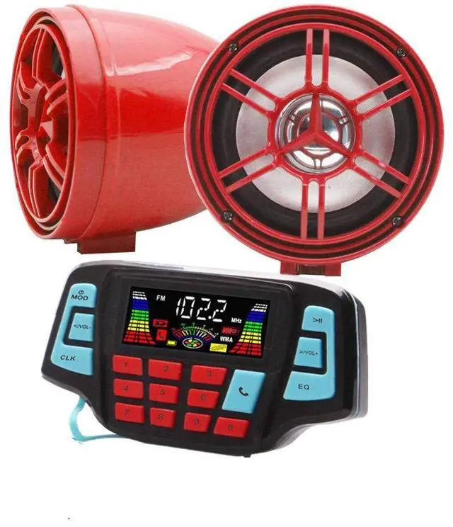 Main image of 3" Motorcycle Weatherproof Bluetooth Wireless Speaker MP3 Music Player Sound Audio Stereo Amplifier System ATV UTV USB 2.0, Micro SD, FM Radio (Red)