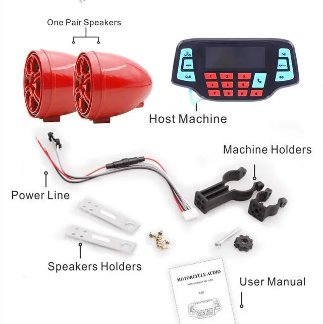 Alt view image 4 of 4 - 3" Motorcycle Weatherproof Bluetooth Wireless Speaker MP3 Music Player Sound Audio Stereo Amplifier System ATV UTV USB 2.0, Micro SD, FM Radio (Red)
