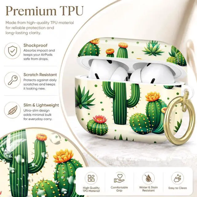 Alt view image 4 of 7 - Compatible with AirPod Pro 2nd/1st Generation Case Cover with Key Chain,Full Protective Shockproof Wireless Headphone Case for Airpod Pro 2023/2022/2019(Cactus with Flowers Spines)
