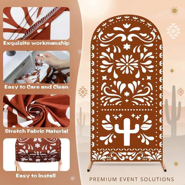Alt view image 3 of 6 - 3 Pcs Mexican Cielito Lindo Arch Backdrop Cover 4ft 5ft 6ft 2-sided Stretchy Arch Stand Covers for Mexico Talavera Wedding Birthday Baby Shower Party Decor (Only Cover)