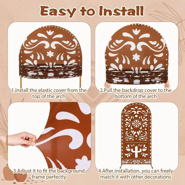 Alt view image 2 of 6 - 3 Pcs Mexican Cielito Lindo Arch Backdrop Cover 4ft 5ft 6ft 2-sided Stretchy Arch Stand Covers for Mexico Talavera Wedding Birthday Baby Shower Party Decor (Only Cover)