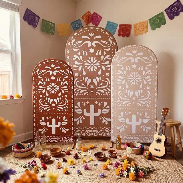 Alt view image 5 of 6 - 3 Pcs Mexican Cielito Lindo Arch Backdrop Cover 4ft 5ft 6ft 2-sided Stretchy Arch Stand Covers for Mexico Talavera Wedding Birthday Baby Shower Party Decor (Only Cover)