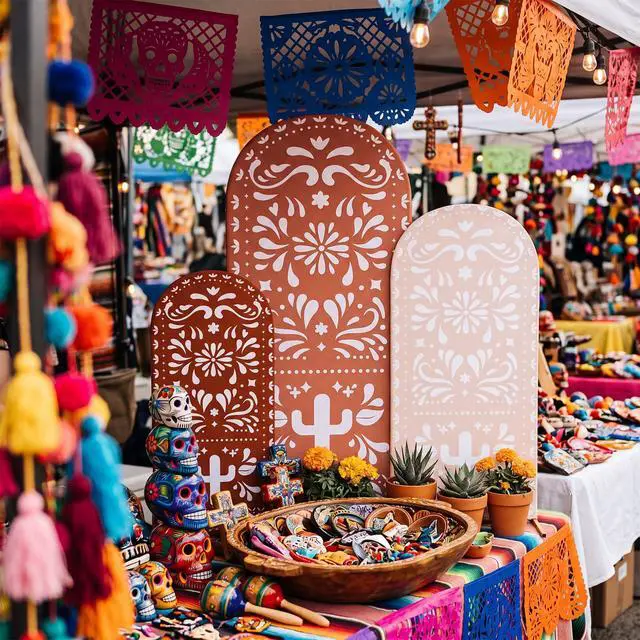 Alt view image 6 of 6 - 3 Pcs Mexican Cielito Lindo Arch Backdrop Cover 4ft 5ft 6ft 2-sided Stretchy Arch Stand Covers for Mexico Talavera Wedding Birthday Baby Shower Party Decor (Only Cover)