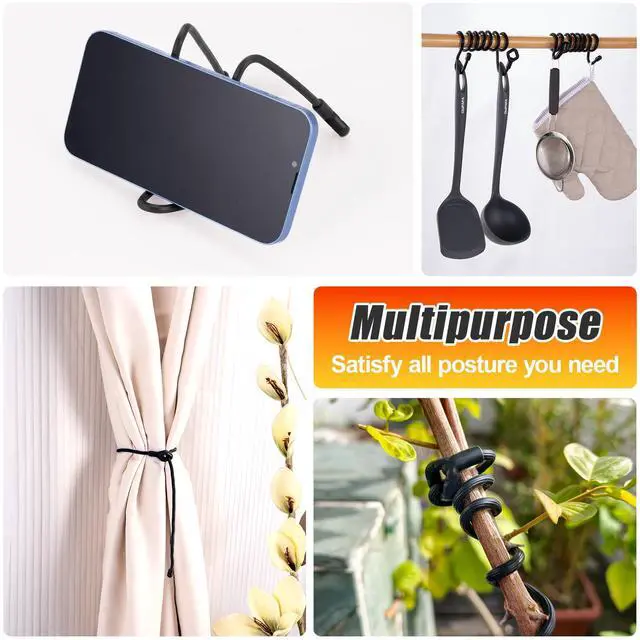 Alt view image 7 of 7 - 8Pcs Reusable Silicone Cable Twist Ties with Holes 32 inch, Black | Bendable Rubber Twist Ties for Cords, All Purpose Cord Tie for Bundling and Holding Indoor and Outdoor Use