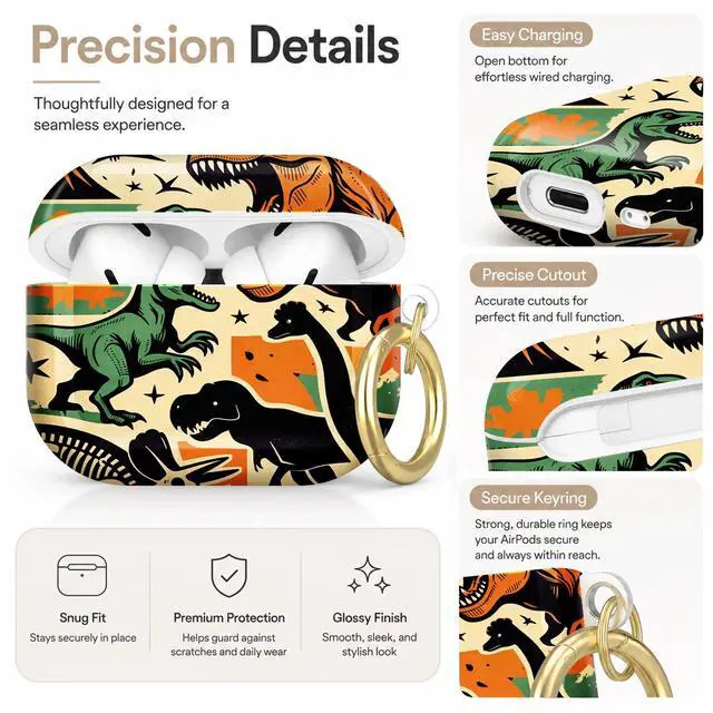 Alt view image 3 of 7 - Compatible with AirPod Pro 2nd/1st Generation Case Cover with Key Chain,Full Protective Shockproof Wireless Headphone Case for Airpod Pro 2023/2022/2019(Dinosaur Rex)
