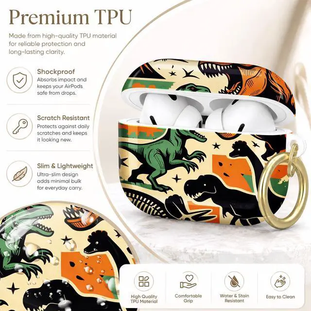 Alt view image 4 of 7 - Compatible with AirPod Pro 2nd/1st Generation Case Cover with Key Chain,Full Protective Shockproof Wireless Headphone Case for Airpod Pro 2023/2022/2019(Dinosaur Rex)
