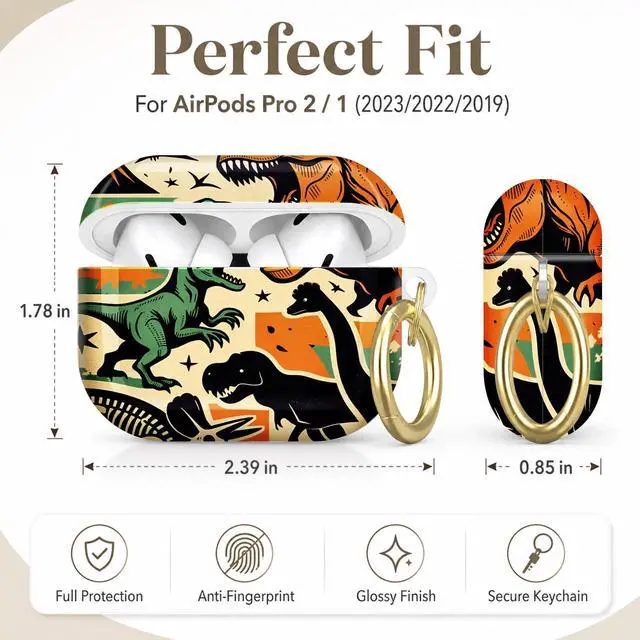 Alt view image 2 of 7 - Compatible with AirPod Pro 2nd/1st Generation Case Cover with Key Chain,Full Protective Shockproof Wireless Headphone Case for Airpod Pro 2023/2022/2019(Dinosaur Rex)