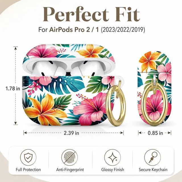 Alt view image 2 of 7 - Compatible with AirPod Pro 2nd/1st Generation Case Cover with Key Chain,Full Protective Shockproof Wireless Headphone Case for Airpod Pro 2023/2022/2019(Tropical Floral with Vibrant Colors)