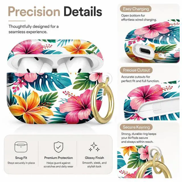 Alt view image 3 of 7 - Compatible with AirPod Pro 2nd/1st Generation Case Cover with Key Chain,Full Protective Shockproof Wireless Headphone Case for Airpod Pro 2023/2022/2019(Tropical Floral with Vibrant Colors)