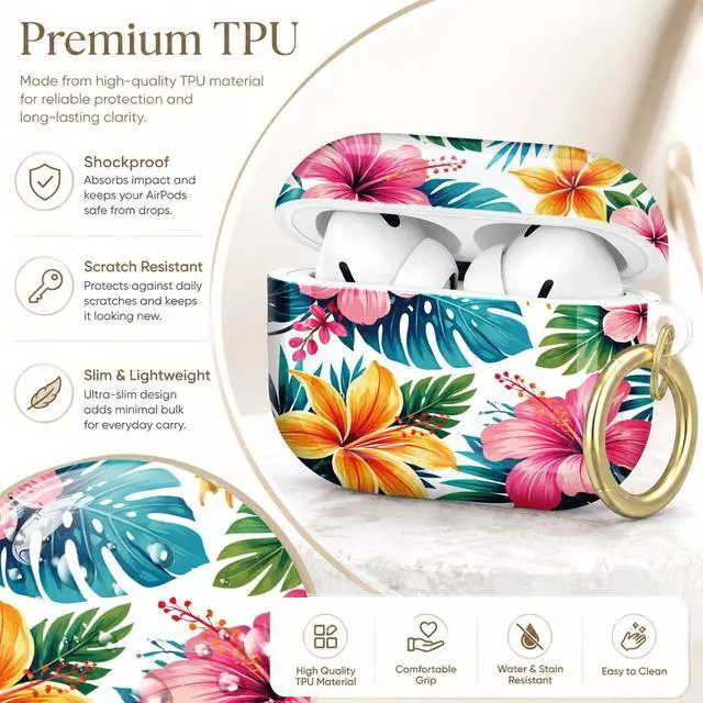 Alt view image 4 of 7 - Compatible with AirPod Pro 2nd/1st Generation Case Cover with Key Chain,Full Protective Shockproof Wireless Headphone Case for Airpod Pro 2023/2022/2019(Tropical Floral with Vibrant Colors)