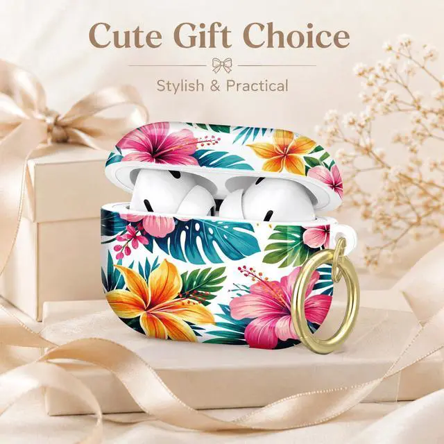 Alt view image 7 of 7 - Compatible with AirPod Pro 2nd/1st Generation Case Cover with Key Chain,Full Protective Shockproof Wireless Headphone Case for Airpod Pro 2023/2022/2019(Tropical Floral with Vibrant Colors)