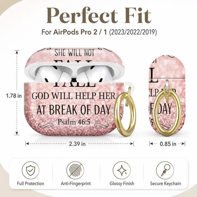 Alt view image 2 of 7 - Compatible with AirPod Pro 2nd/1st Generation Case Cover with Key Chain,Full Protective Shockproof Wireless Headphone Case for Airpod Pro 2023/2022/2019(God is Within Her She Will Not Fail)