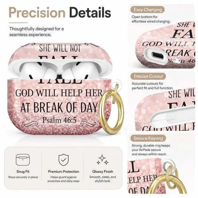 Alt view image 3 of 7 - Compatible with AirPod Pro 2nd/1st Generation Case Cover with Key Chain,Full Protective Shockproof Wireless Headphone Case for Airpod Pro 2023/2022/2019(God is Within Her She Will Not Fail)
