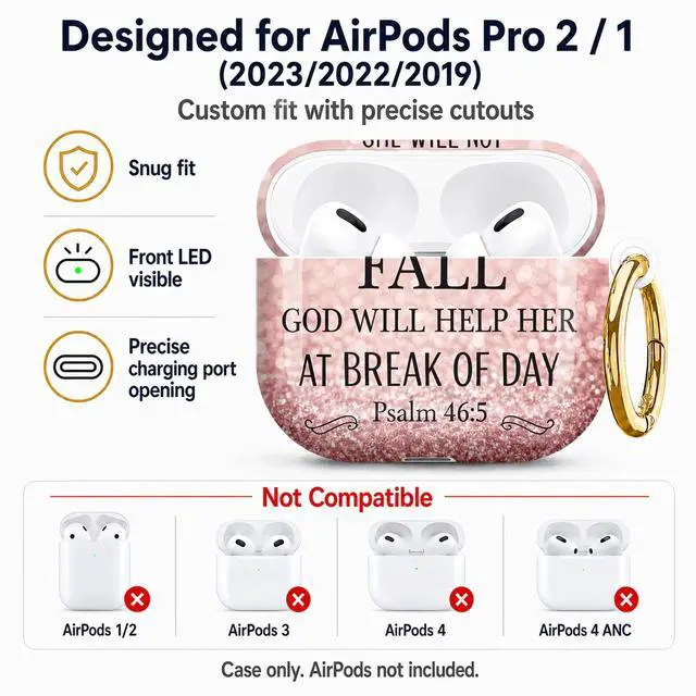 Alt view image 5 of 7 - Compatible with AirPod Pro 2nd/1st Generation Case Cover with Key Chain,Full Protective Shockproof Wireless Headphone Case for Airpod Pro 2023/2022/2019(God is Within Her She Will Not Fail)