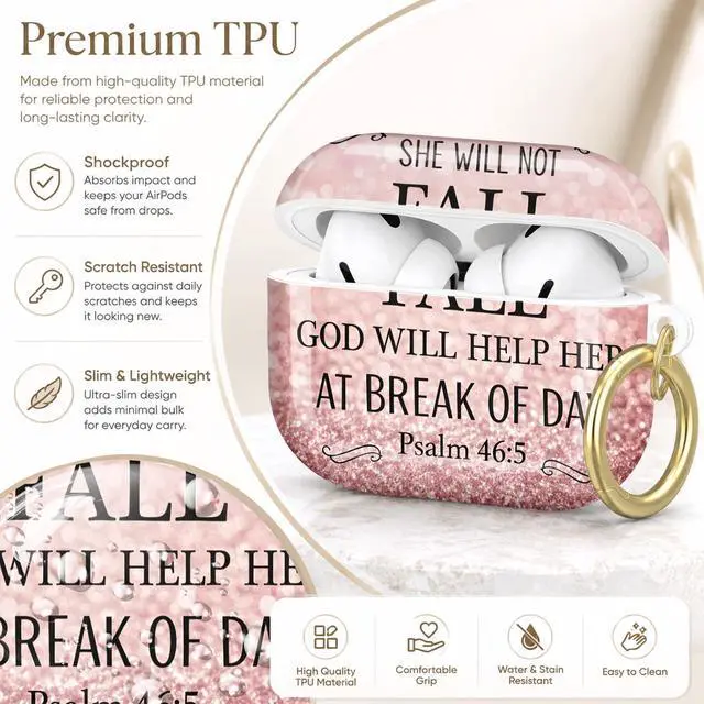 Alt view image 4 of 7 - Compatible with AirPod Pro 2nd/1st Generation Case Cover with Key Chain,Full Protective Shockproof Wireless Headphone Case for Airpod Pro 2023/2022/2019(God is Within Her She Will Not Fail)