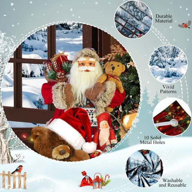 Alt view image 5 of 7 - Christmas Garage Door Cover Decorations Banner Polyester 16x7ft | Christmas Backdrop, Holiday Garage Door Cover, Double Car, Winter Wonderland Window Santa Claus Xmas Tree, Outdoor Yard