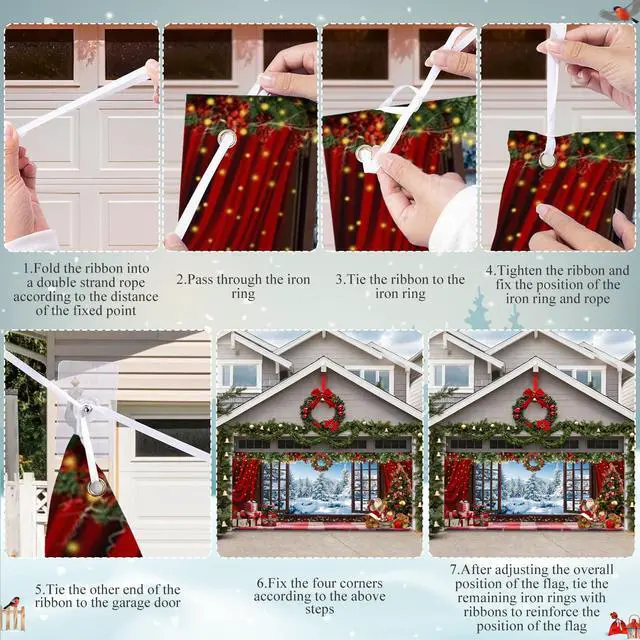 Alt view image 6 of 7 - Christmas Garage Door Cover Decorations Banner Polyester 16x7ft | Christmas Backdrop, Holiday Garage Door Cover, Double Car, Winter Wonderland Window Santa Claus Xmas Tree, Outdoor Yard