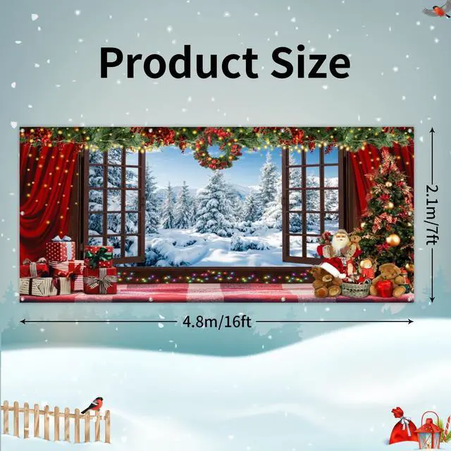 Alt view image 7 of 7 - Christmas Garage Door Cover Decorations Banner Polyester 16x7ft | Christmas Backdrop, Holiday Garage Door Cover, Double Car, Winter Wonderland Window Santa Claus Xmas Tree, Outdoor Yard