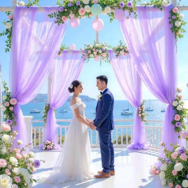 Alt view image 2 of 6 - Lavender Purple Arch Draping Fabric for Wedding, 2 Panels 60" x 26Ft Chiffon Drapery Fabric Drapes Backdrop for Wedding Ceremony Baby Shower Bridal Shower Decoration